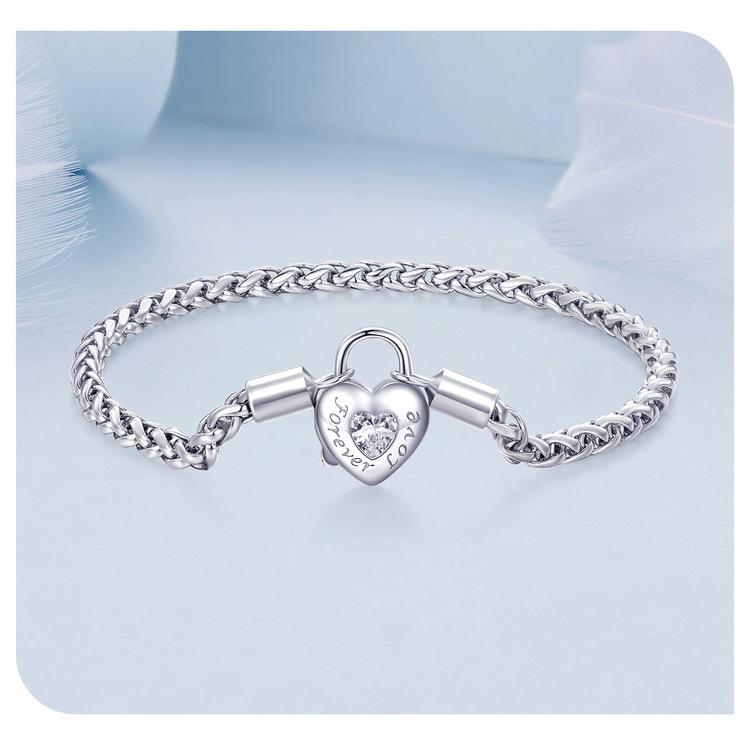 Avle Heart Lock Chain Bracelet - S925 Sterling Silver, Cross-Border Hot-Selling Item