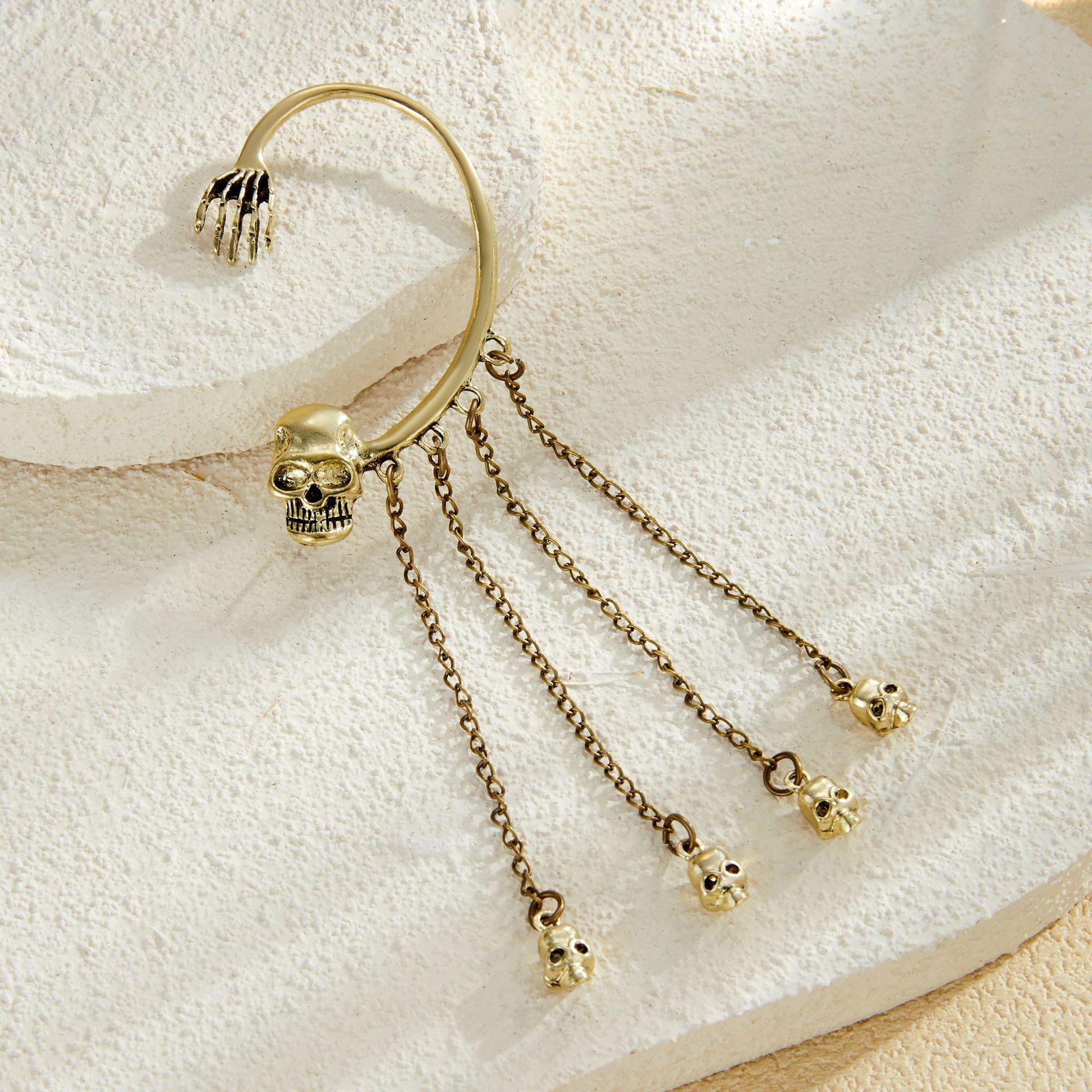 

Уникальные готические серьги-черепа с изысканными длинными кисточками для мужской и женской моды античная золотой