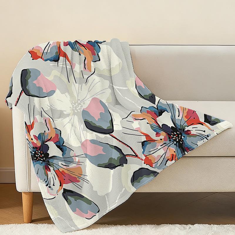 Warm Floral Flannel Blanket Anti-Pilling Soft Color Cozy Blanket for Home, All-Season Decor, Ideal for Halloween & Christmas