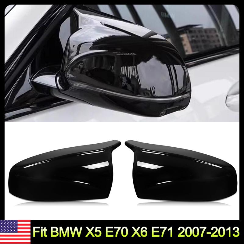 Gloss Black M Style Side Mirror Cover Cap Pair For BMW X5 E70 X6 E71 2007-2013 QCYZR1