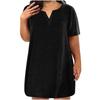 Dámské šaty velké velikosti s výstřihem do V, krátkým rukávem, letní ležérní jednobarevná tunika s kapsou