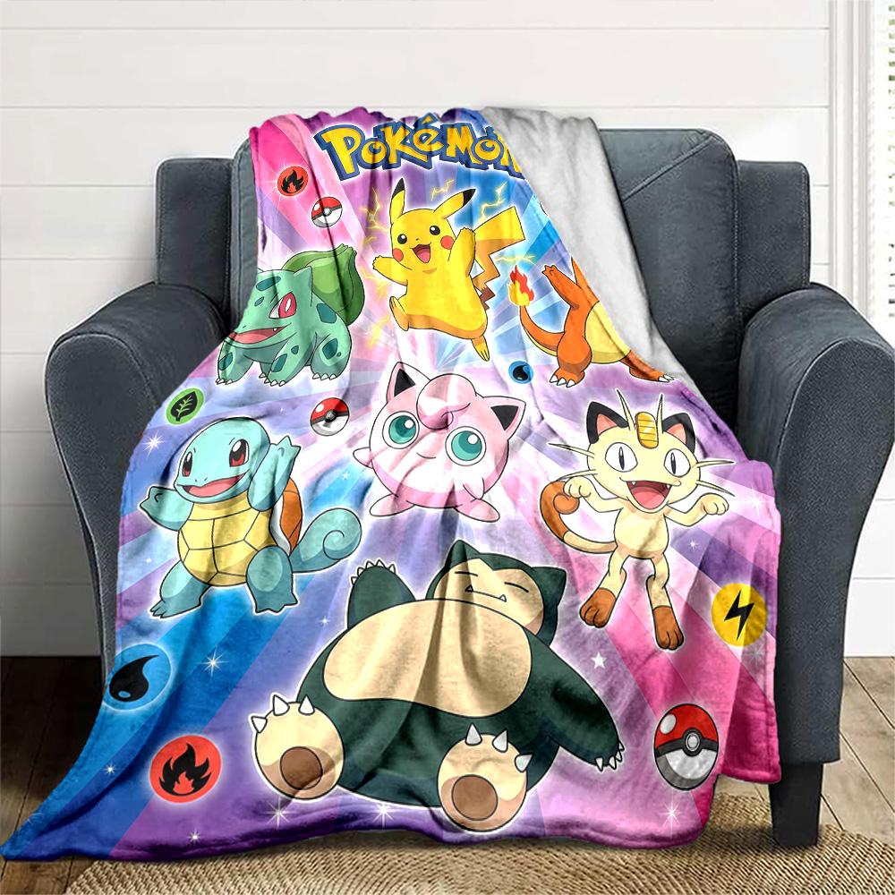 Poket Monster Anime Print Flannel Blanket High Quality Warm Comfortable Cover for All Seasons Perfect for Gifts Home Decor