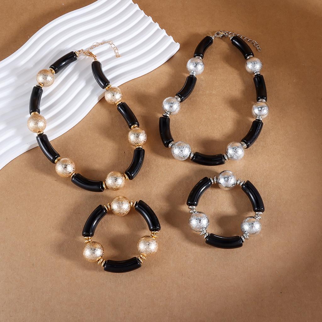 Acrylic Bamboo Ring Jewelry Personalized Exaggerated Large Bead Bracelet Necklace Set