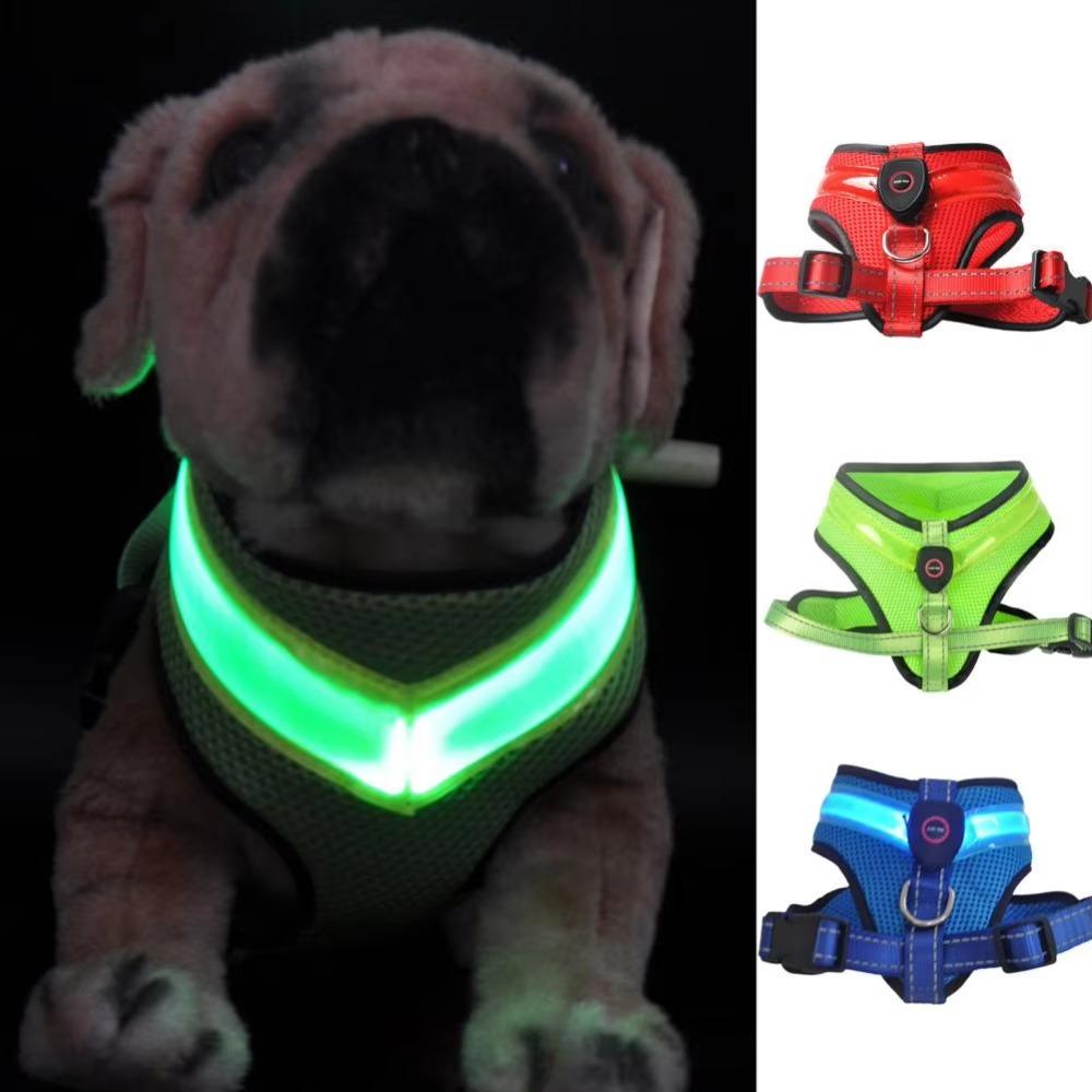 Pet Dog Supplies Luminous Pet LED Harness Breathable Waterproof Dog Traction Harness Rechargeable Dog Vest Night