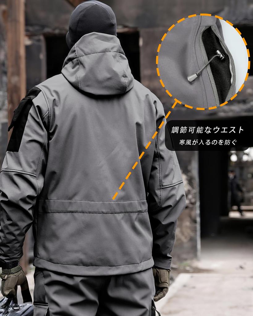 YKS JOOB Softshell Outdoor Cold Large Size S Men's Jacket, Fleece-Lined, Weather, Tactical, Water-Repellent, Windproof, Hooded, Gray, Size,