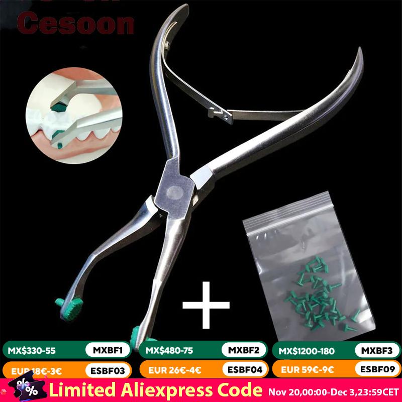 Binchi Health Electronics Green Dental Pliers Crown Remover Forceps With 30Pcs Rubber Tips For Temporary Teeth Veneers Orthodontic Dentist Tool