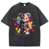 Womans Cotton Washed T-Shirts Fashion Loose O-Neck Tees Mech Warrior Bear Printing Short Sleeve Female Clothes