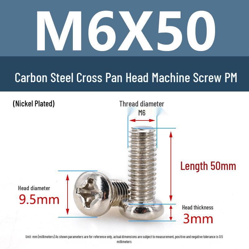 Yigu Carbon Steel Phillips Round Head Machine Screws, Nickel Plated PM Pan Head, M1M3M4 Electronic Small.