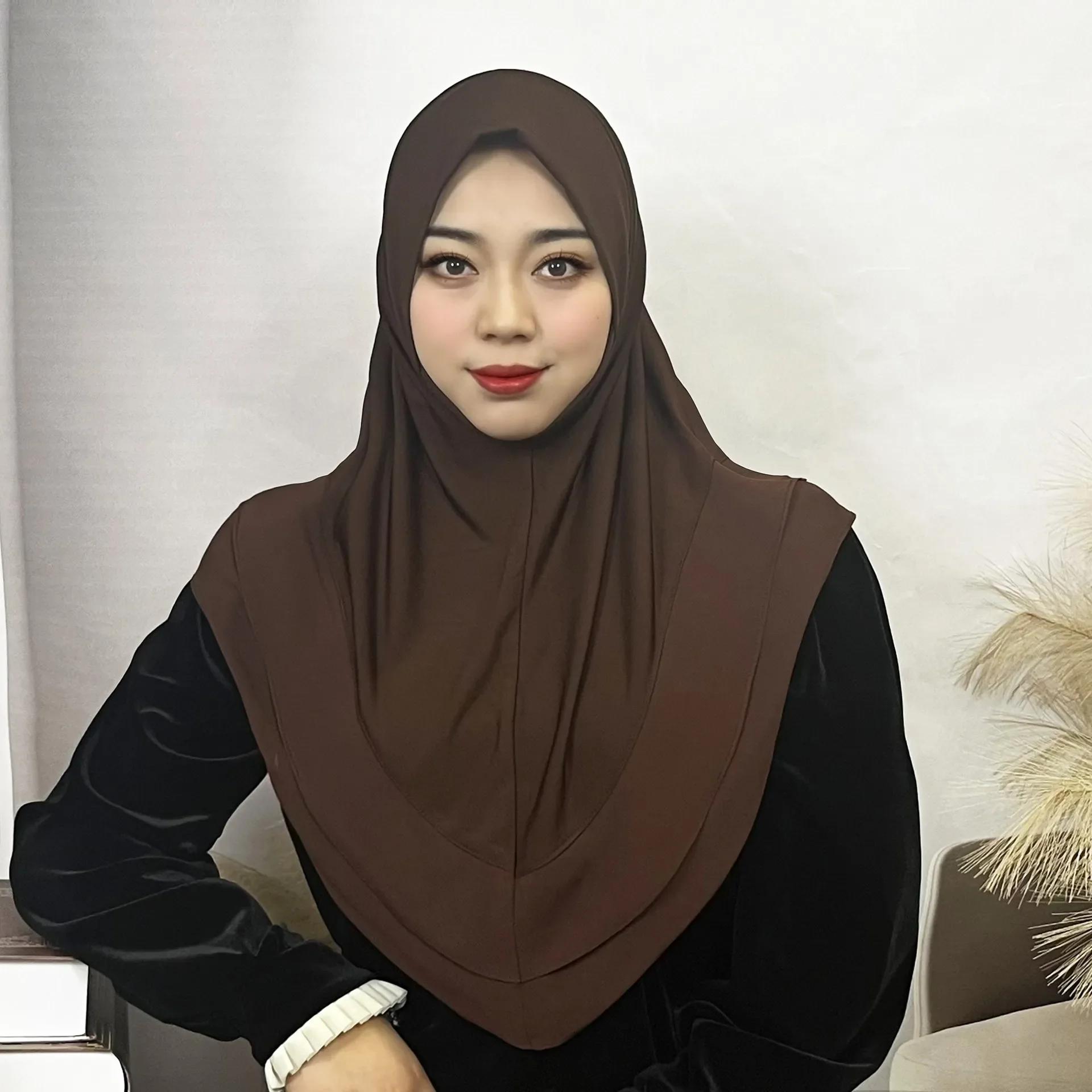 

Chiffon Hijab Jersey Hijabs for Women Turban Malay Pullover Headgear Double Layer Solid Color Headscarf Bonnet Hijab Turbante