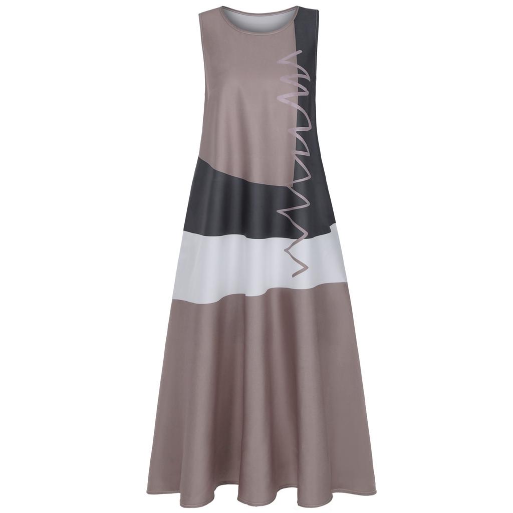 Women's Design Retro Dress Round Neck Long Dress Fashion Pocket Sleeveless Dress