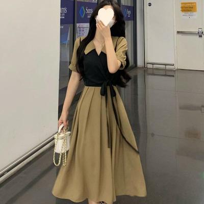 French Retro Two-Piece Dress - Women's Large, High-End Mid-Length for Summer