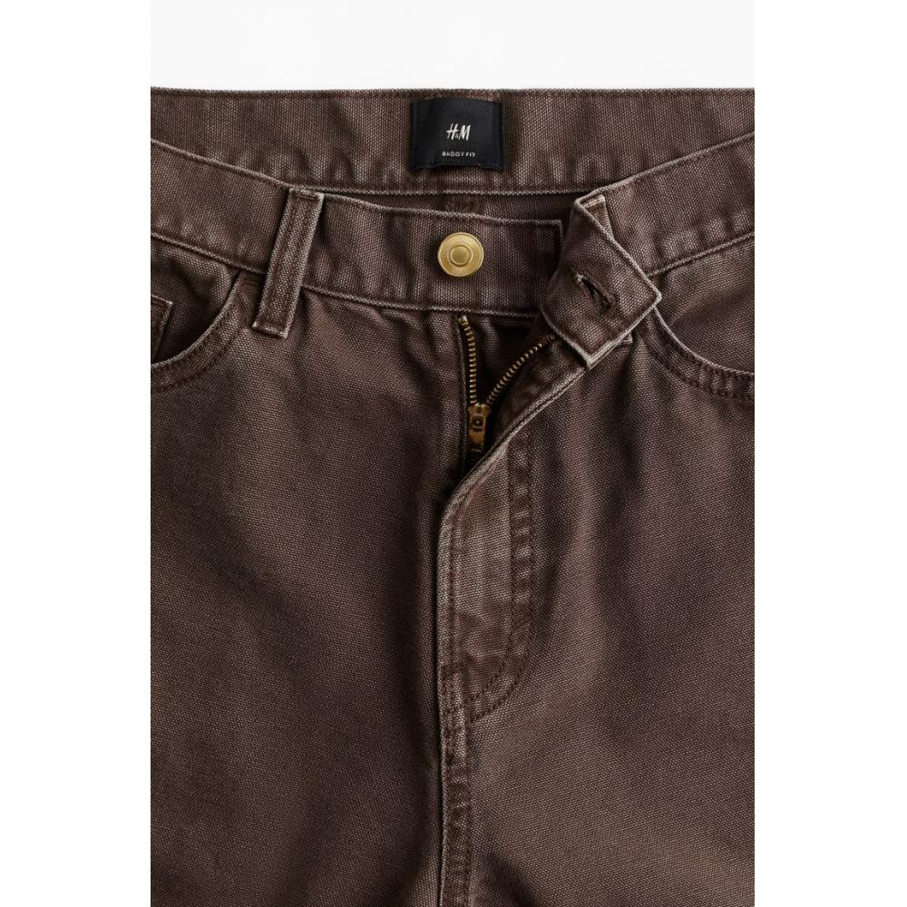 H M Baggy Canvas Pants Dark Brown