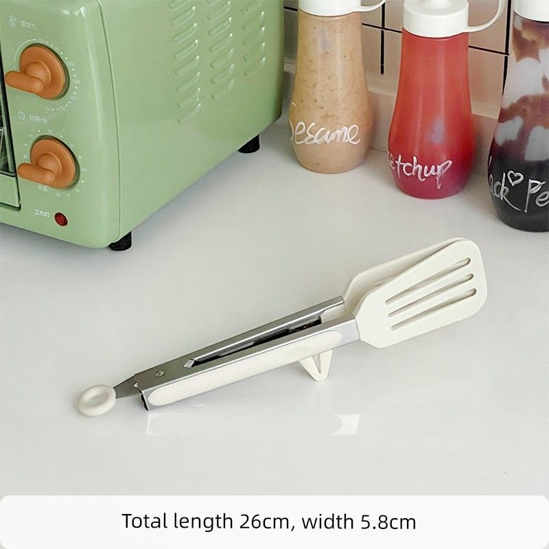 

Muni Household Silicone Food Tongs Kitchen Stainless Steel Tongs High Temperature Resistant Anti-Scald Barbecue Tongs Steak Tongs White 9inch Leaky Shovel-With Stand