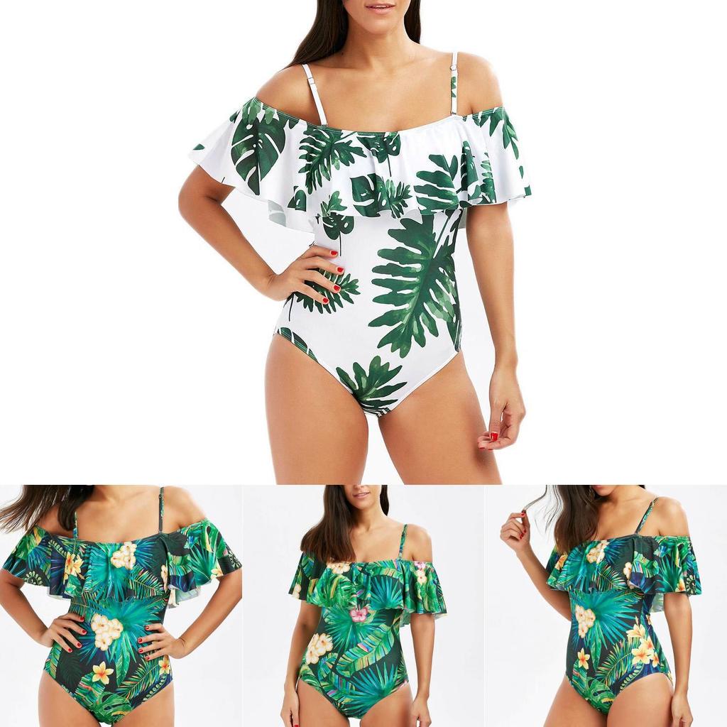 One Woman Piece Swimsuit Ruffles Floral Printed Monikini Padded Bathing Suit