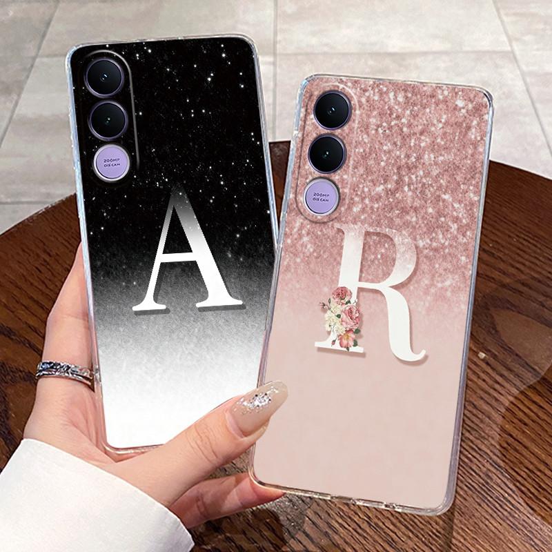 Anti-scratch Phone Case For Vivo V70 FE Jelly Clear TPU Soft Casing Lucky Letter Pink Shiny Starry Sky Pattern Couple Shell