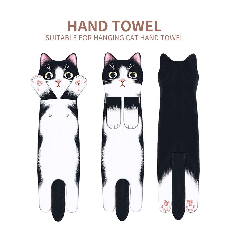 Ultra-Absorbent Cartoon Cat Hand Towel: Double-Layer Microfiber Hanging Cloth