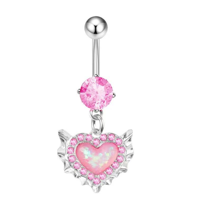 1PC Pink Color Series Crystal Belly Button Rings Snake Flower Heart Belly Ring for Women Stainless Steel Dangled Navel Piercing