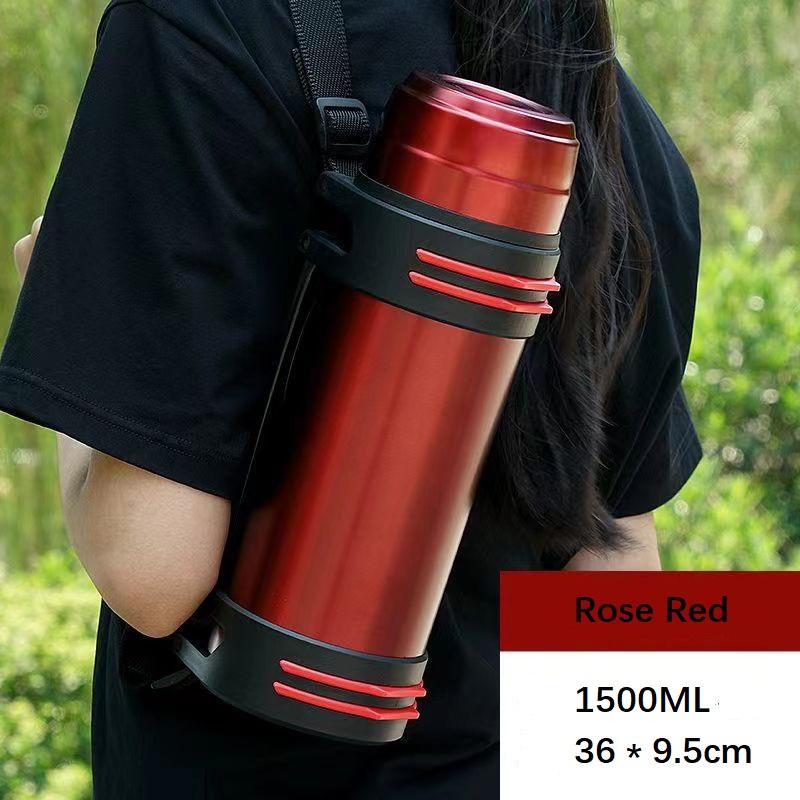 1500/2500 ml Isolierbecher, 100 % auslaufsicher, 100 % Isolierung, großes Fassungsvermögen, Edelstahl, mit Griff und Schultergurt, für Reisen, Angeln, Arbeit