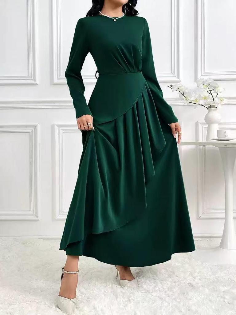 Elegant 2025 Autumn/Winter Solid Color Slim-Fit Evening Gown - Fashionable, Comfortable Long Dress