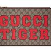 Gucci Monogram Logo Letter Print Striped Wristband Canvas And Leather Clutch Men clutch Ebony Brown 688378-US7DC-9395