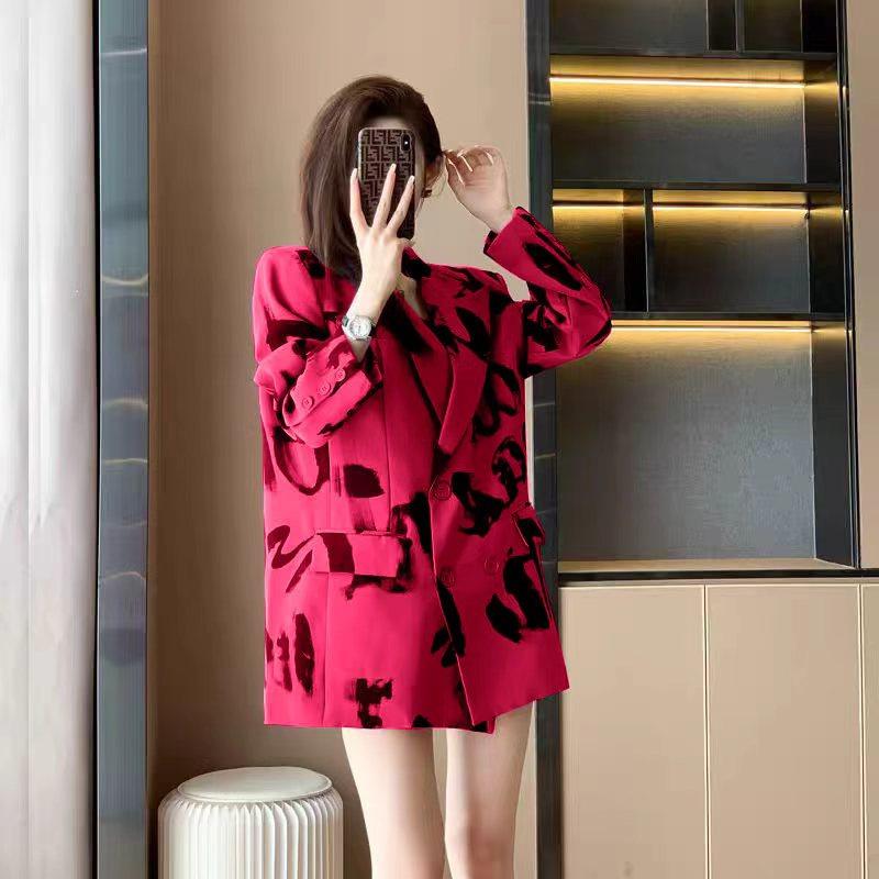 2026 Women's Trendy Street Style Casual Suit Jacket - Spring/Autumn Hong Kong Fashion with Letter Print Long Sleeves