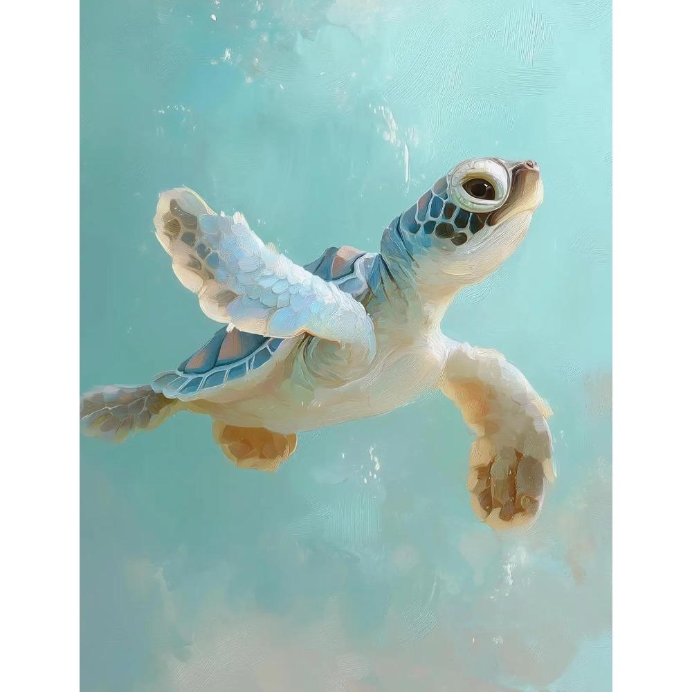 Dreamy Pastel Summer Beach Posters Woman Swimming Umbrella Sea Turtle Prints Canvas Painting Wall Picture Home Living Room Decor