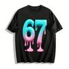 Gradient Fluid Number 67 Print Trendy Casual Short Sleeve Top Pure Cotton T-shirt
