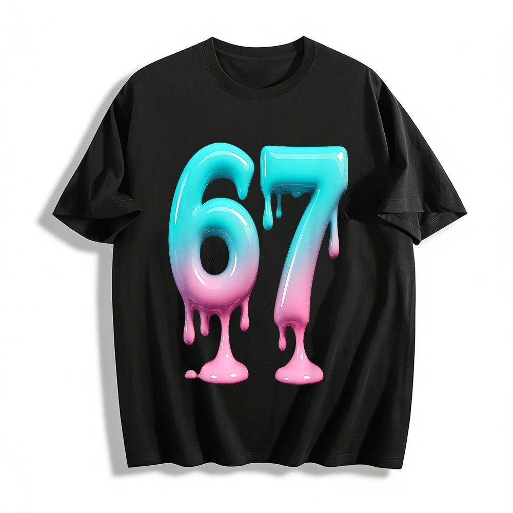 Gradient Fluid Number 67 Print Trendy Casual Short Sleeve Top Pure cotton T-shirt XXS