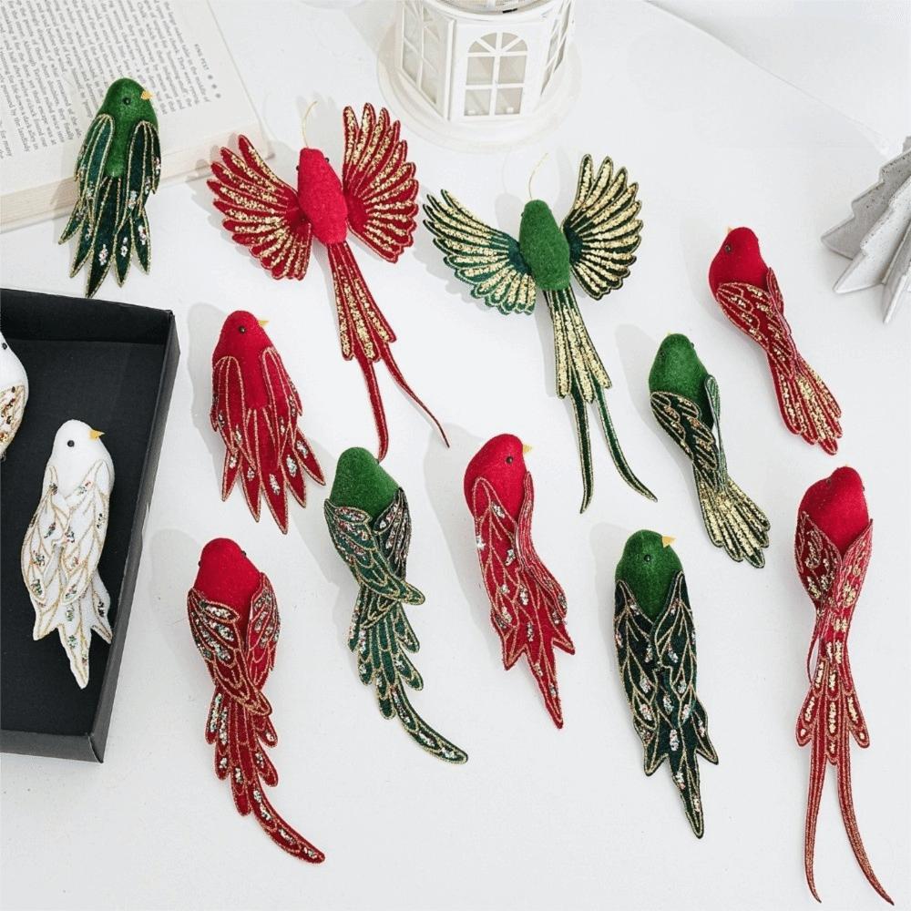 Soft Fluffy Glitter Christmas Bird Clip Ornament Artificial Spread-Wing Bird Home Decor
