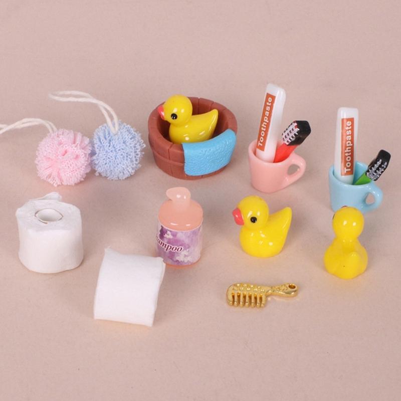 Doll House Bathroom Set Shower Scene Accessories 1/12 Scale Miniature Funiture Craft Project Arrangement Decoration