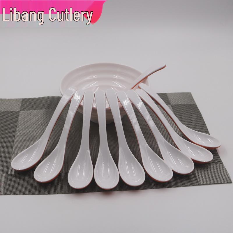 A5 Thickened Long-Handled Orange-White Soup and Noodle Spoon, High-End Design for Guilin Rice and Noodle Dishes.