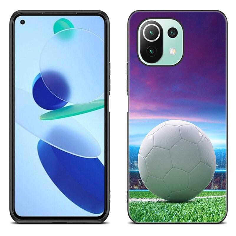 Fire Football Soccer Ball Case For Xiaomi Mi 11 Lite NE 11i 10T 11T Pro A2 A3 Lite POCO F3 M3 M4 C31 X3 Pro NFC GT Black Cover