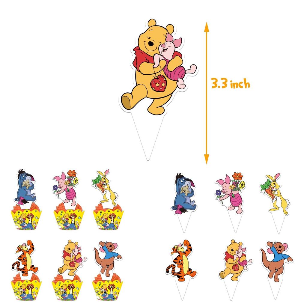 Winnie the Pooh Birthday Decorations Party Set, Disney Character, Cute Yellow and Gold Balloons, Happy Birthday Cake Toppers, 30-Piece Set, for Girls