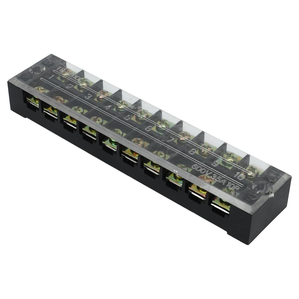 2Pcs Terminal Strip Large Current Dual Row Wire Barrier Block Terminal Strip with Transparent Cover 600V 35A 10