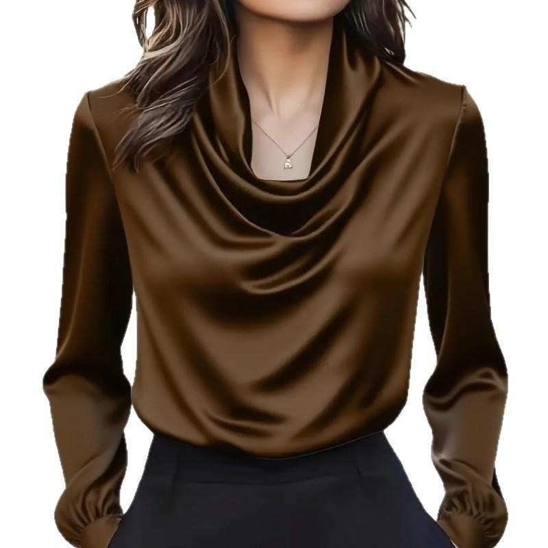 Women's Cowl Neck Long Sleeve Blouse Elegant Office Casual Top