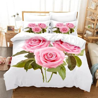 Roze Bloemig Dekbedovertrek Twin Queen Romantische Bloemen Beddengoed Set Voor Meisjes Vrouwen Valentijnsdag Cadeau Microvezel Dekbedovertrek