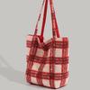 2024 Autumn Winter New Plaid Vertical Striped Plush Korean Style Ins Style Double-Sided Large Capacity Single Shoulder Tote Bag