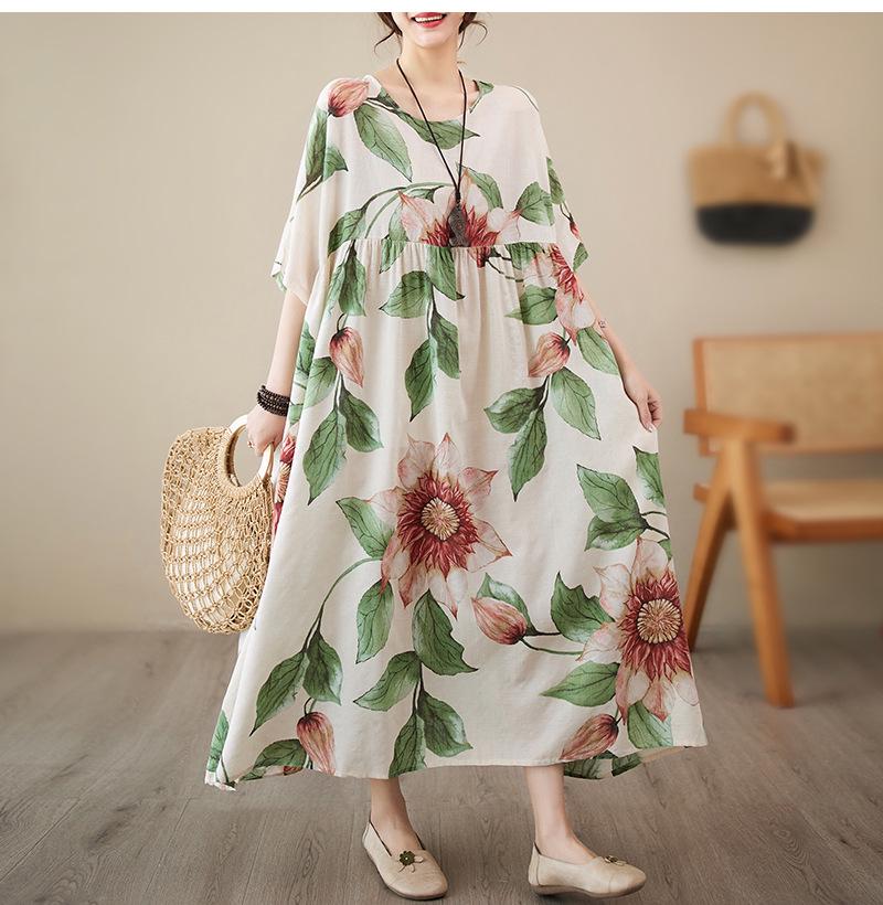 2023 Summer Bohemian Pastoral Short Sleeve Plus Size Dress for Women