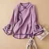 2024 Damen Chinesischer Stil Besticktes Lockeres Hemd mit Schrägem Kragen