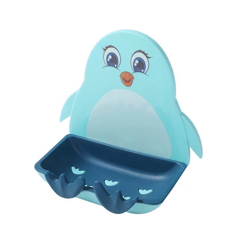 Bathroom Household Perforated Little Penguin Drain Toilet Soap Box Wall Mounted Soap Dish Toilet Suction Cup Storage Soap Box
