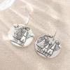 Creative Vintage Hand Carved Family Pattern Round Pendant Earrings for Women  Festival Commemorative Jewelry Crafts Gifts