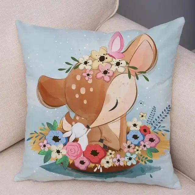Cute Cartoon Giraffe Fox Reindeer Pillow Cover Nordic Children's Room Decoration Sofa Home Animal Cushion