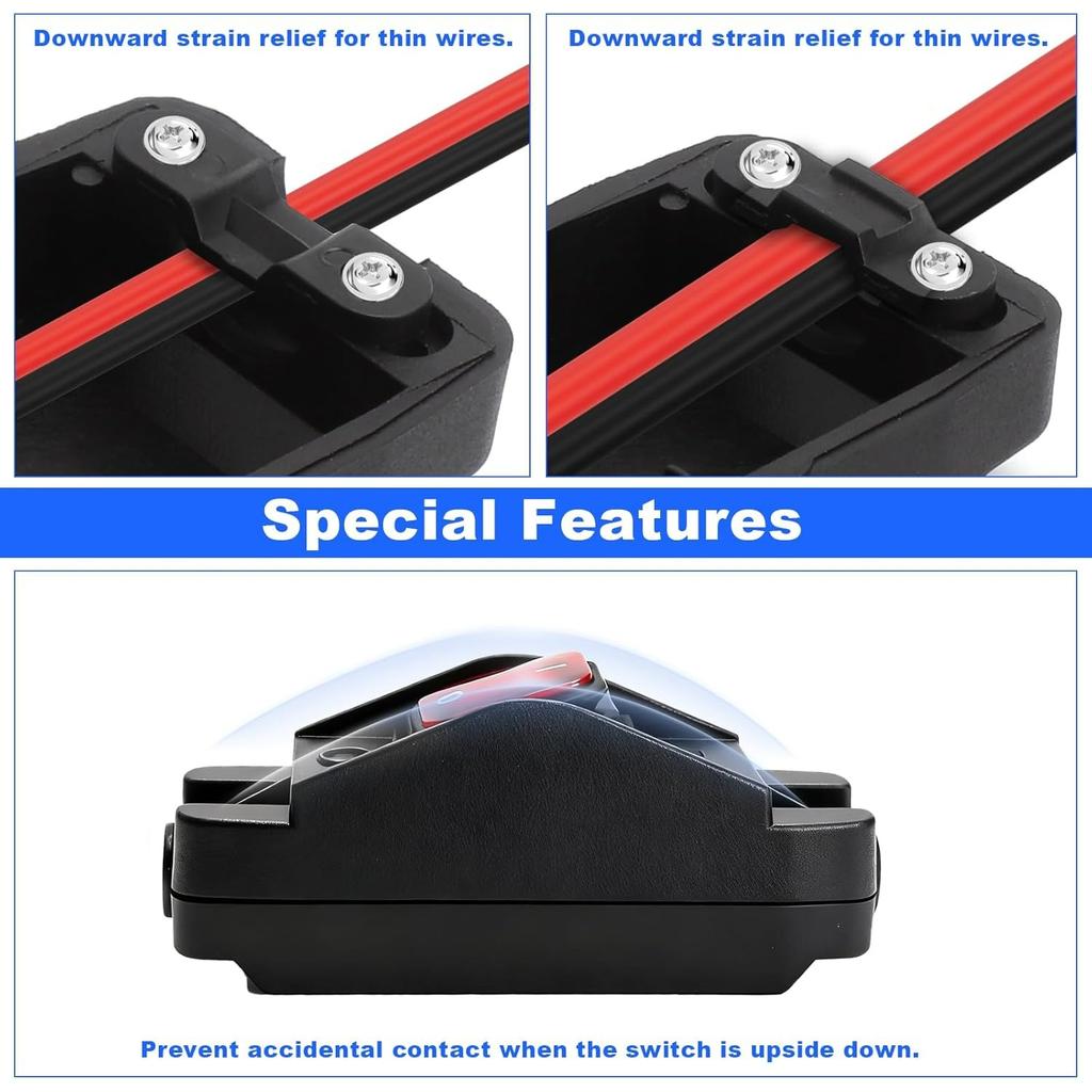 Waterproof Rocker Switch IP66 230V 16A 250V 2-Pole 230V 2-Pole with Red LED Surface Mounted Switch for Outdoor Power Cable and Large Current