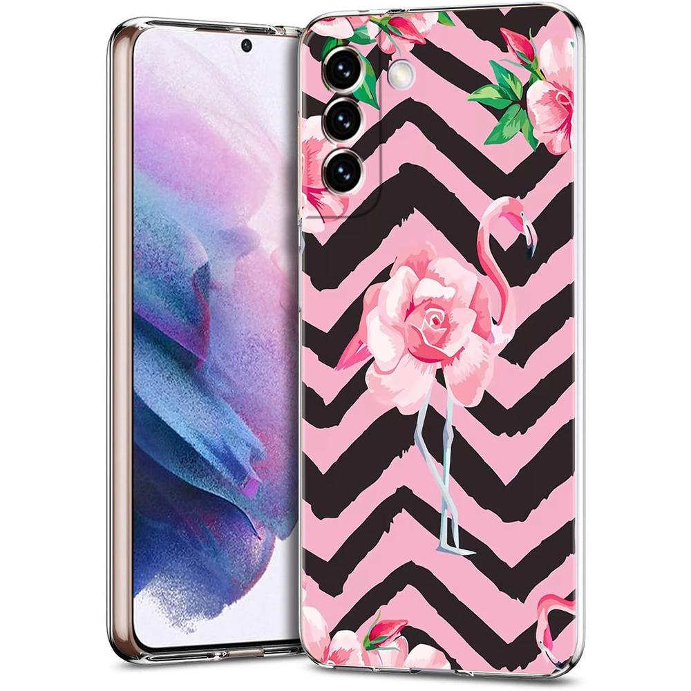 Phone Case For Samsung Galaxy S24 Ultra S23 FE S22 S20 S21 5G S10 S9 Plus S10E S8 Soft Clear Lovely Pink Flamingos Leaf Cover