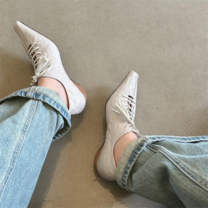 Divatos Új Tavaszi/Nyári Valódi Bőr Női Magassarkú Cipők Nőknek Divatos Bojtok Csipke Négyzetorrú Női Cipők Lábbeli Női Cipők