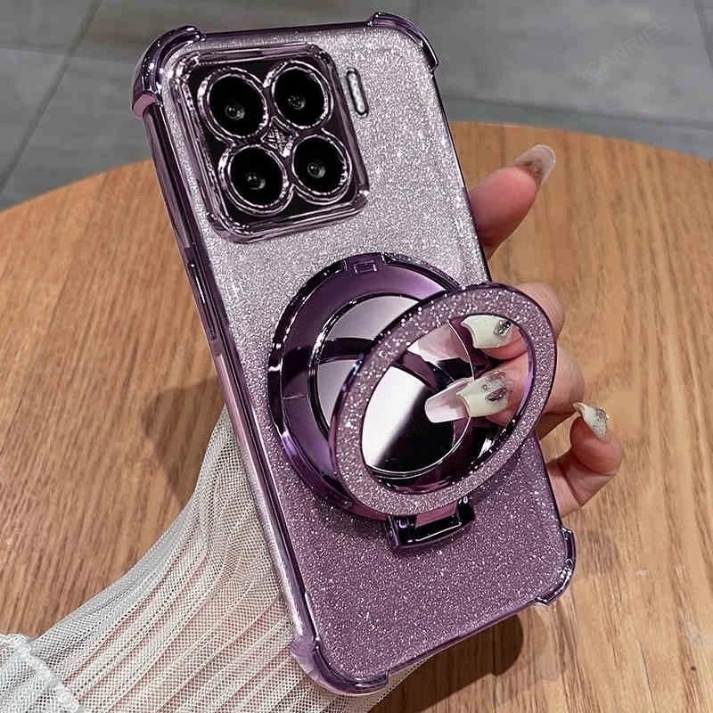 For Xiaomi Mi 14 Pro 15 13 T 12 14t 5G 13t 12t 12x 11i Four Corner Anti-shock Plating Case Mi14t Mi13t Makeup Mirror Stand Cover