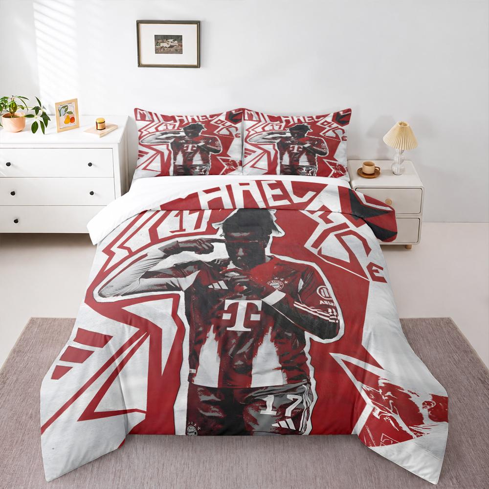 3 Piece Bedding Set Michael Olise Bayern Munich Soccer Star Red Graphic Football Athlete Print for Fan Gift