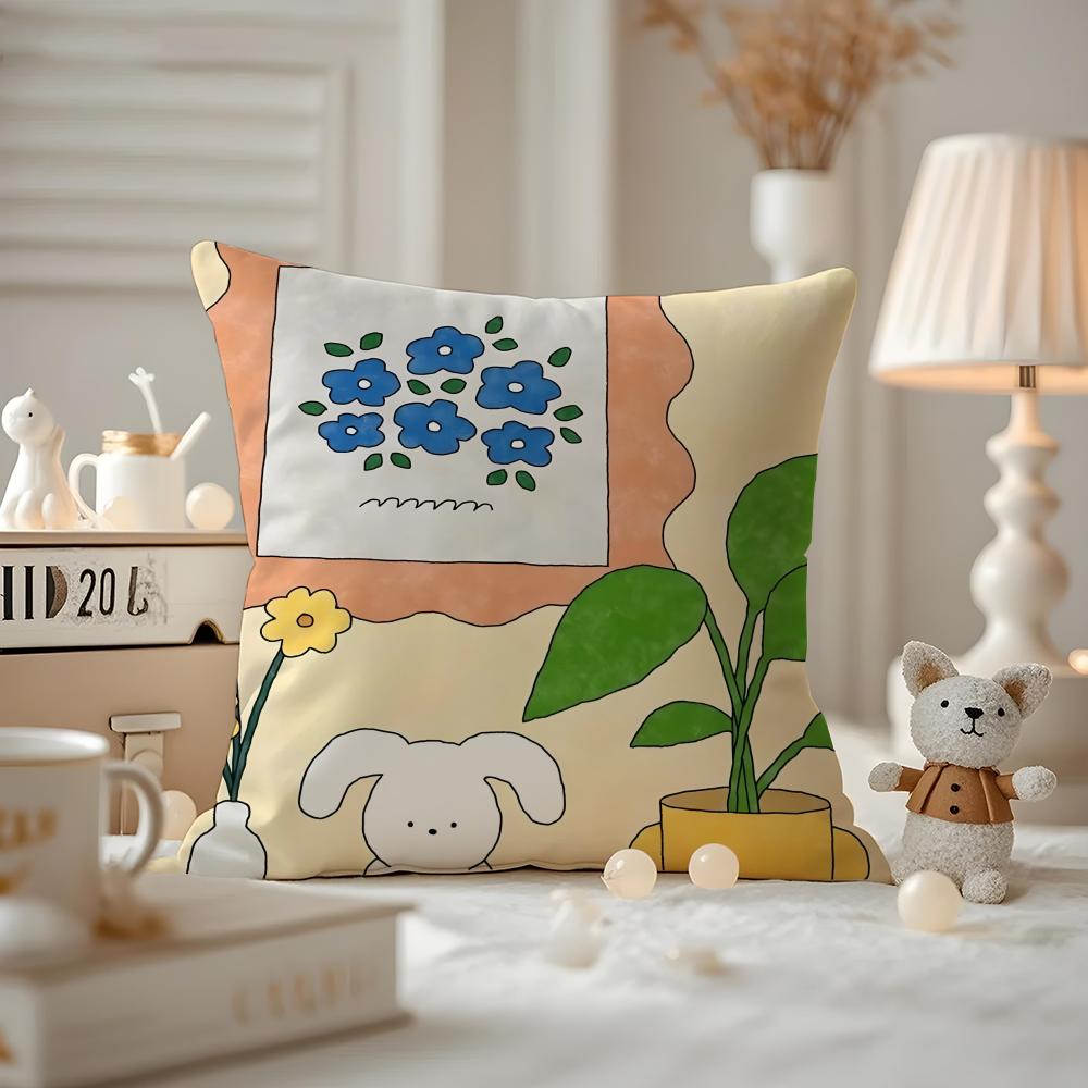 Heartwarming Illustrations Cushion Cover Pattern Printed Pillowcase For Living Room Sofa Cushion Cover & Bedroom Decor