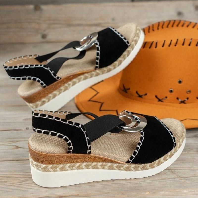 Summer new flat-bottomed thick-soled muffin women's sandals large-size hemp rope wedge heel wear fish mouth sandals