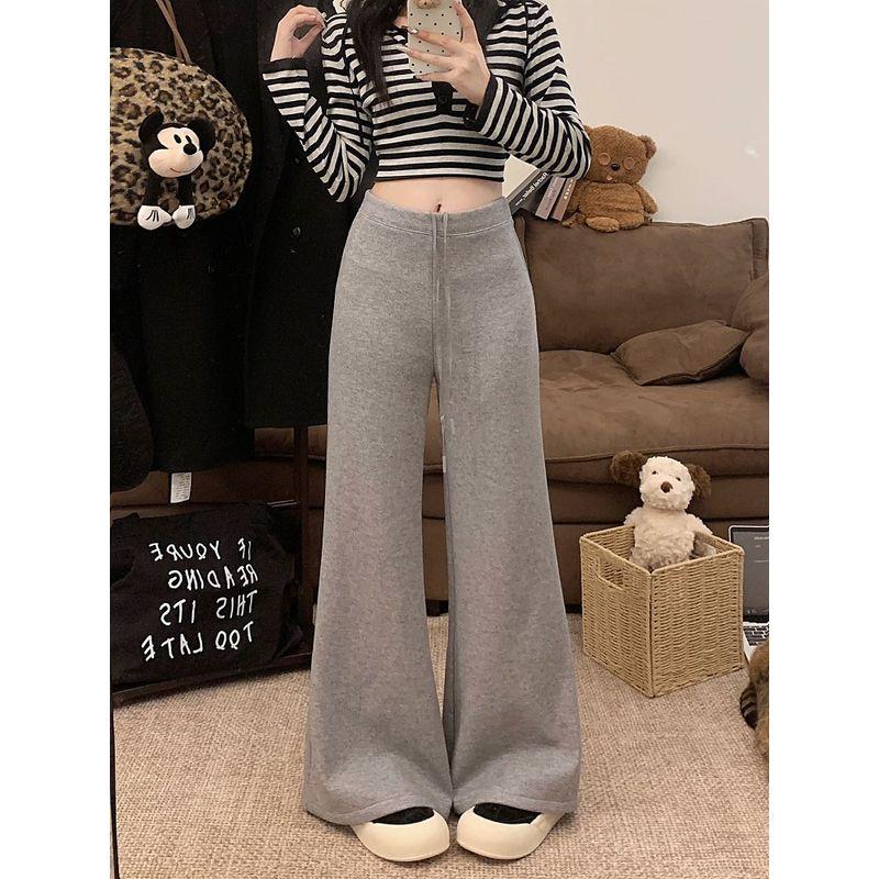 Gray Idle Style Loose Drawstring Loose Pants Casual Pants Women's Autumn High Waist Slim Looking Drape Mop Straight-Leg Trousers